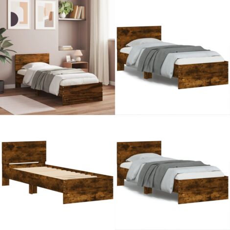 Giroletto con Testiera Rovere Fumo 90x200 cm Legno Multistrato - Letto con testiera - Letto in legno