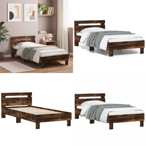 Giroletto con Testiera Rovere Fumo 90x200 cm Legno Multistrato - Letto con testiera - Letto in legno