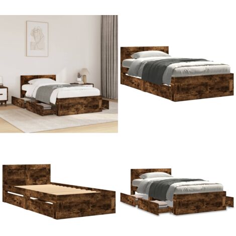 Giroletto con Testiera Rovere Fumo 90x200 cm Legno Multistrato - Letto con testiera - Letto in legno multistrato