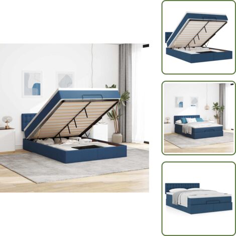 Giroletto con testiera - vidaXL Pouf Letto con Materasso Blu 140x190 cm in Tessuto - Materasso in molle insacchettate