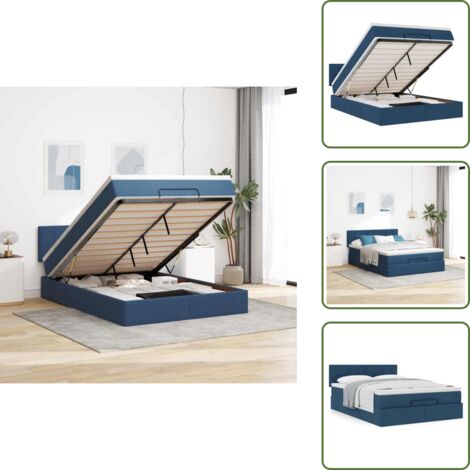 Giroletto con testiera - vidaXL Pouf Letto con Materasso Blu 140x190 cm in Tessuto - Materasso in molle insacchettate