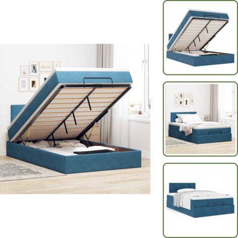 Giroletto con testiera - vidaXL Pouf Letto con Materasso Blu Scuro 120x190 cm Velluto - Letto con vano portaoggetti