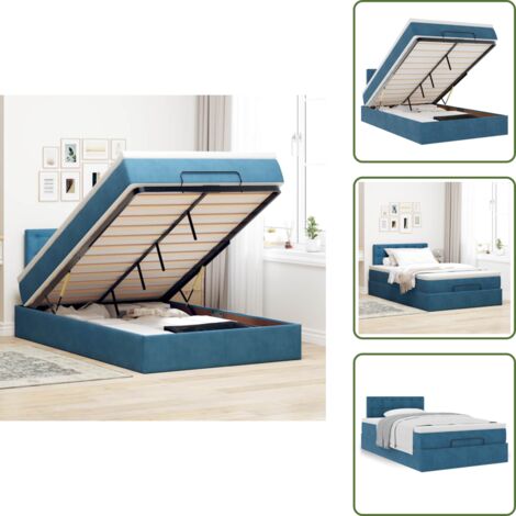 Giroletto con testiera - vidaXL Pouf Letto con Materasso Blu Scuro 120x190 cm Velluto - Letto con vano portaoggetti