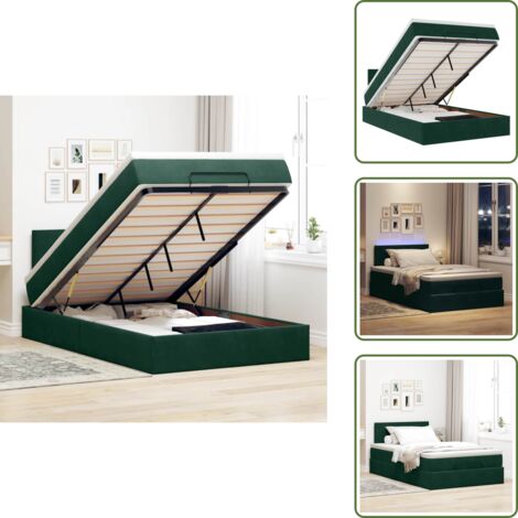 Giroletto con testiera - vidaXL Pouf Letto con Materasso e LED Verde Scuro 120x190cm in Velluto - Letto con luci LED