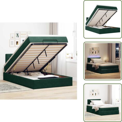 Giroletto con testiera - vidaXL Pouf Letto con Materasso e LED Verde Scuro 120x190cm in Velluto - Letto con luci LED