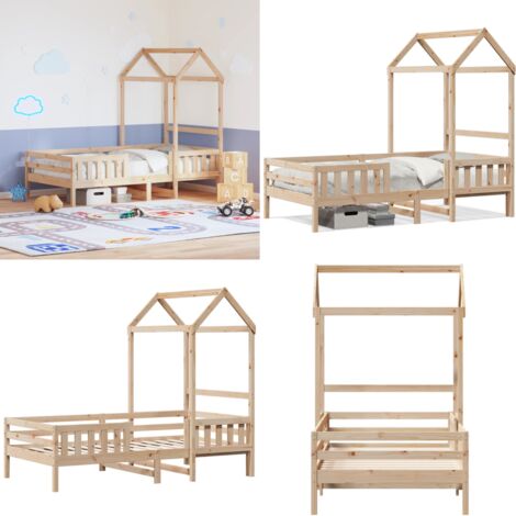 Giroletto con Tetto 100x200 cm in Legno Massello di Pino - Letto per bambini - Letto con tetto