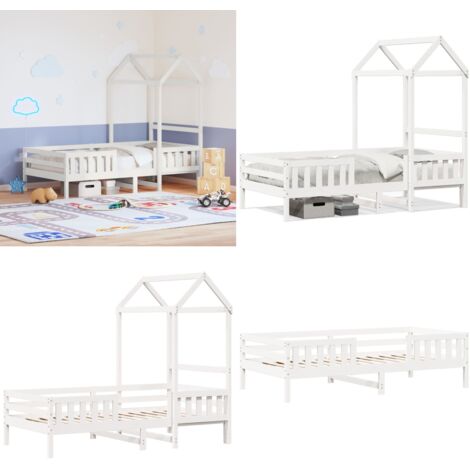 Giroletto con Tetto Bianco 75x190 cm Legno Massello di Pino - Letto per bambini - Letto con tetto