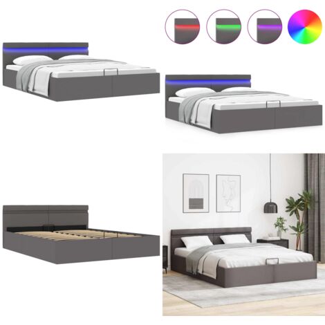 Giroletto Contenitore Idraulico LED Grigio Similpelle 160x200cm - Letto con contenitore - Letto matrimoniale