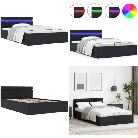 Giroletto Contenitore Idraulico LED Nero Similpelle 120x200 cm - Letto con contenitore - Letto matrimoniale