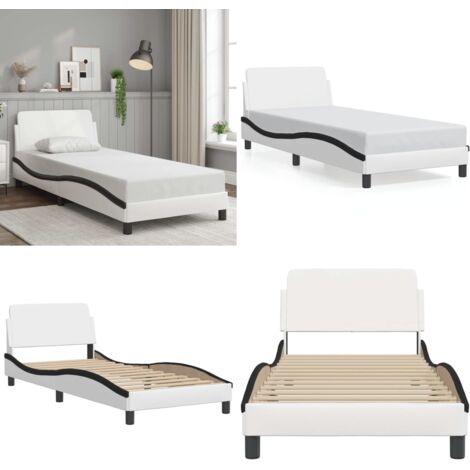 Giroletto Dover Bianco e Nero 90x200 cm in Similpelle - Materasso per letto - Letto con testiera