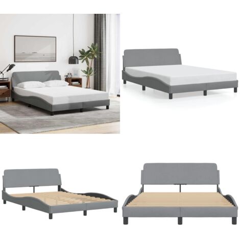 Giroletto Dover Grigio Chiaro 140x190 cm Tessuto - Letto con testiera - Materasso per letto