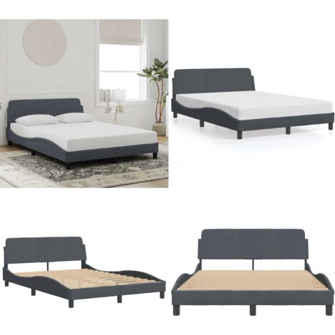 Giroletto Dover Grigio Scuro 140x190 cm Velluto - Materasso - Letto con testiera