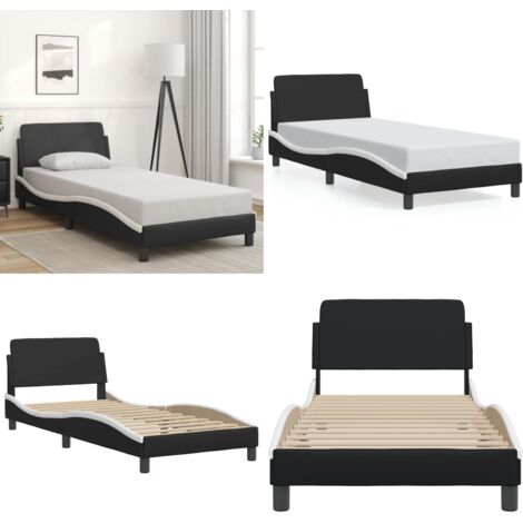 Giroletto Dover Nero e Bianco 90x190 cm in Similpelle - Materasso per letto - Letto con testiera