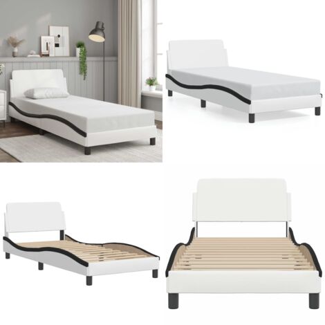 Giroletto Dover Nero e Bianco 90x190 cm in Similpelle - Materasso per letto - Letto con testiera