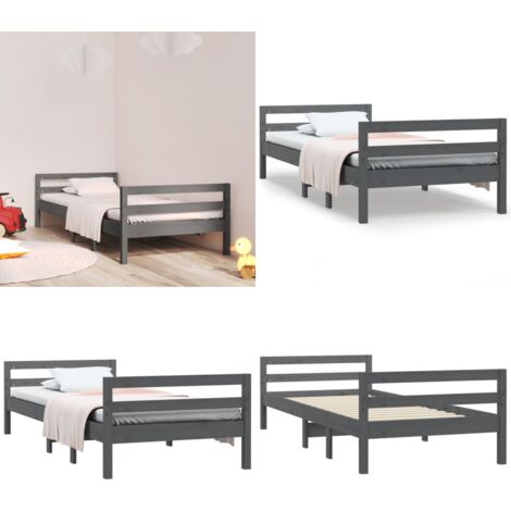 Giroletto Grigio 90x200 cm in Legno Massello di Pino - Letto in pino - Letto minimalista