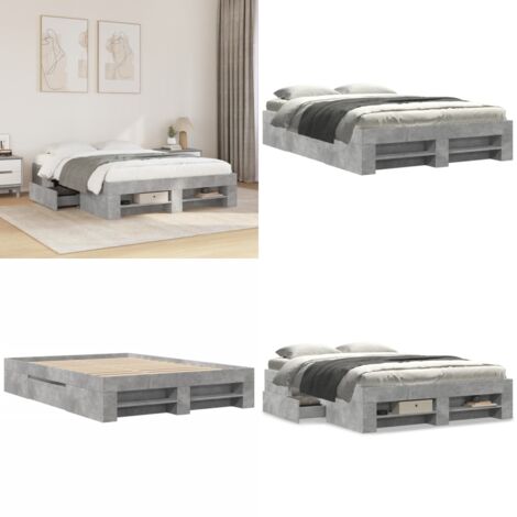 Giroletto Grigio Cemento 120x190 cm in Legno Multistrato - Letto con cassetti - Letto con doghe