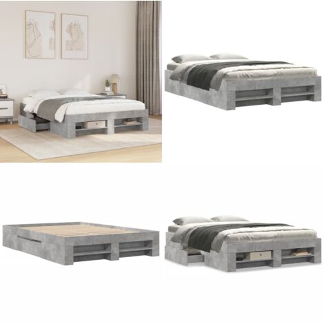 Giroletto Grigio Cemento 120x200 cm in Legno Multistrato - Letto con cassetti - Letto con base a doghe