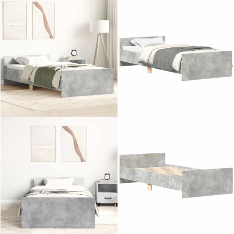 Giroletto Grigio Cemento 90x190 cm in Legno Multistrato - Letto con testiera - Letto con pediera