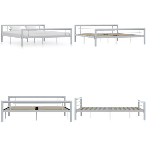 Giroletto Grigio e Bianco in Metallo 180x200 cm - Letto in metallo - Letto con doghe