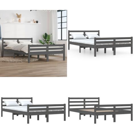 Giroletto Grigio in Legno Massello 120x200 cm - Letto in legno - Letto con testiera