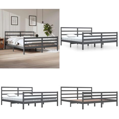 Giroletto Grigio in Legno Massello di Pino 200x200 cm - Letto in legno - Testiera letto