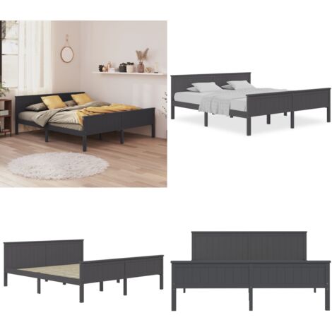Giroletto Grigio in Legno Massello di Pino 200x200 cm - Letto matrimoniale - Letto in legno