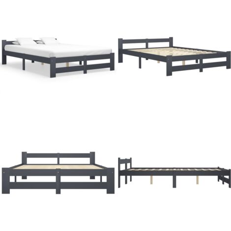 Giroletto Grigio Scuro in Legno Massello di Pino 160x200 cm - Letto in legno - Letto con doghe