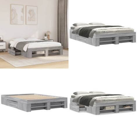 Giroletto Grigio Sonoma 120x190 cm in Legno Multistrato - Letto con cassetti - Letto con doghe