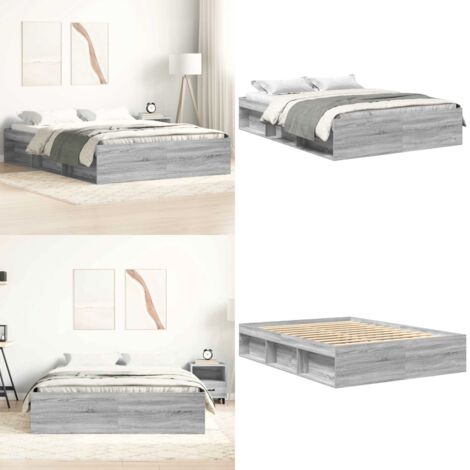 Giroletto Grigio Sonoma 120x200 cm - Letto con scomparti - Letto con doghe in compensato