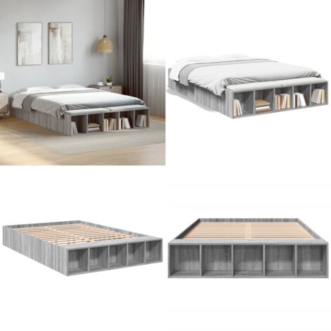 Giroletto Grigio Sonoma 140x190 cm in Legno Multistrato - Letto in legno - Letto con scomparti