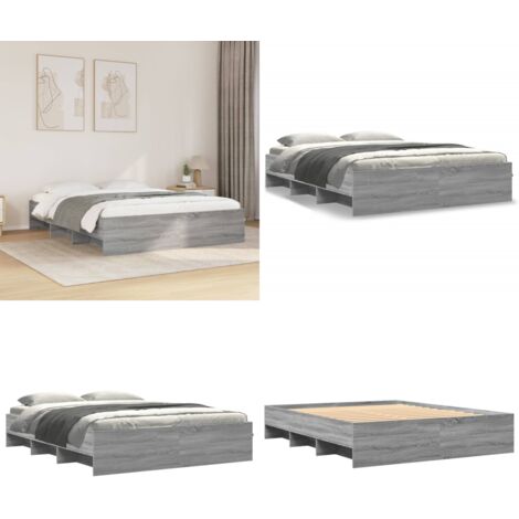 Giroletto Grigio Sonoma 150x200 cm in Legno Multistrato - Letto con base a doghe - Materasso per camera da letto