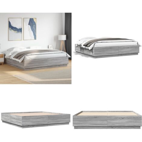 Giroletto Grigio Sonoma 180x200 cm in Legno Multistrato - Letto in legno - Letto con doghe