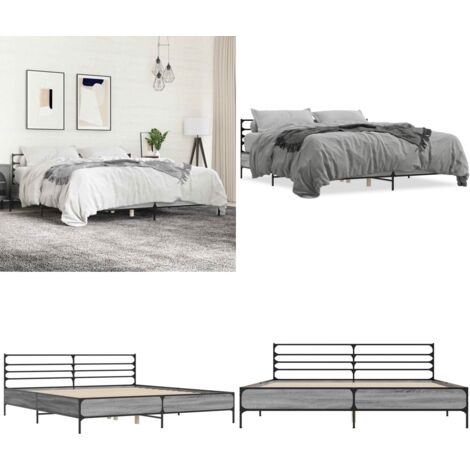 Giroletto Grigio Sonoma 180x200 cm in Legno Multistrato Metallo - Letto in legno - Letto con gambe in metallo