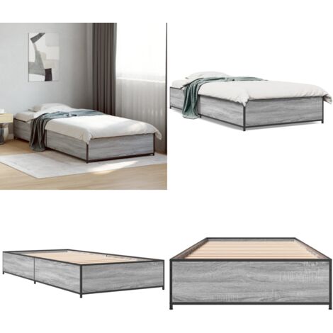 Giroletto Grigio Sonoma 75x190cm in Legno Multistrato e Metallo - Letto in legno - Letto in metallo