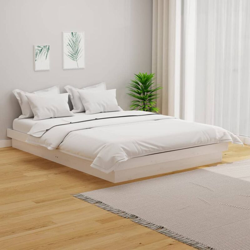 Vidaxl - Letto adulto, Giroletto, Letto matrimonial Bianco in Legno Massello 135x190 cm 4FT6 Double