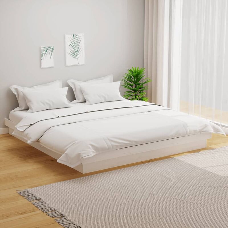 Vidaxl - Letto adulto, Giroletto, Letto matrimonial Bianco in Legno Massello 200x200 cm