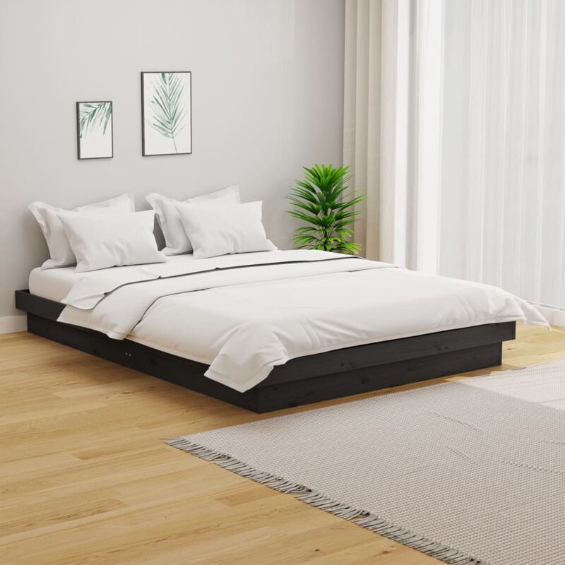 Vidaxl - Letto adulto, Giroletto, Letto matrimonial Grigio in Legno Massello 135x190 cm 4FT6 Double