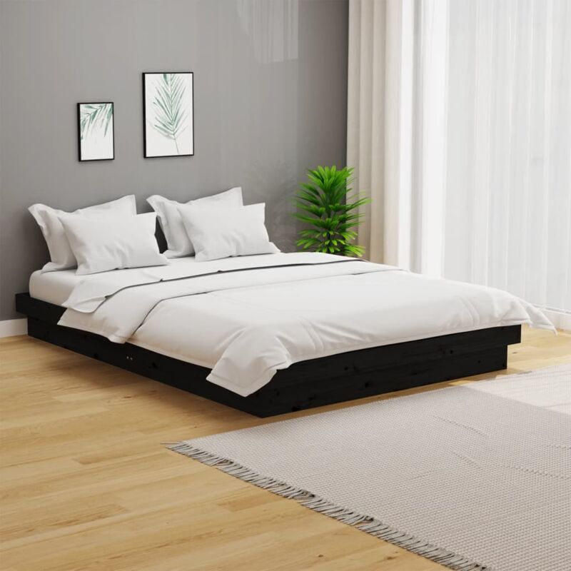 Vidaxl - Letto adulto, Giroletto, Letto matrimonial Nero in Legno Massello 140x190 cm