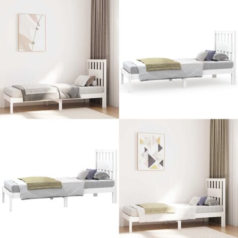 Giroletto in Legno Massello Bianco 75x190 cm Small Single - Letto in legno - Testiera in legno