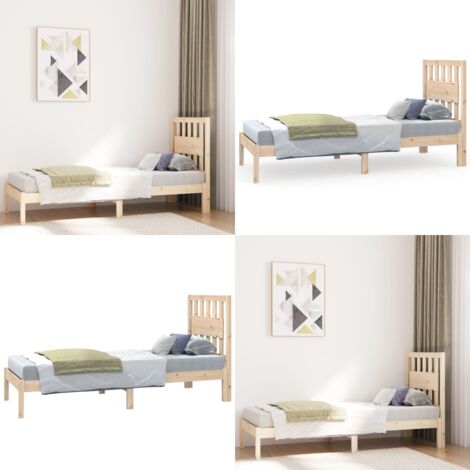 Giroletto in Legno Massello Grigio 75x190 cm Small Single - Letto in legno - Testiera in legno