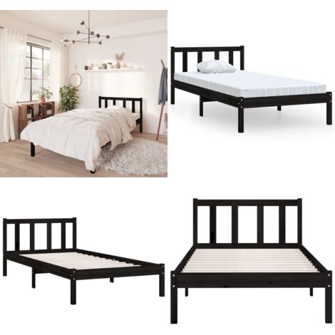 Giroletto in Legno Massello Nero 75x190 cm Small Single - Letto in legno - Letto a castello