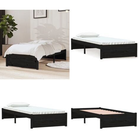 Giroletto in Legno Massello Nero 75x190 cm Small Single - Letto singolo - Letto in legno