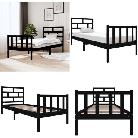 Giroletto in Legno Massello Nero 75x190 cm Small Single - Testiera in legno - Letto in legno