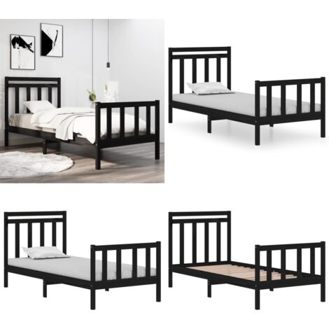 Giroletto in Legno Massello Nero 75x190 cm Small Single - Testiera in legno - Letto in legno