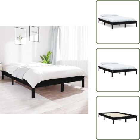Giroletto in legno massello - vidaXL Giroletto Nero 150x200 cm King in Legno Massello di Pino - Giroletto per camera da letto