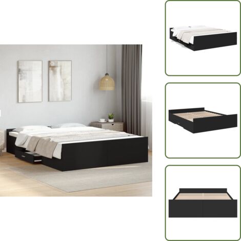 Giroletto in legno - vidaXL Giroletto con Cassetti Nero 150x200 cm in Legno Multistrato - Letto in legno multistrato