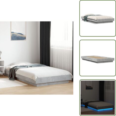Giroletto in legno - vidaXL Giroletto Luci LED Grigio Cemento 100x200 cm Legno Multistrato - Letto con doghe in compensato