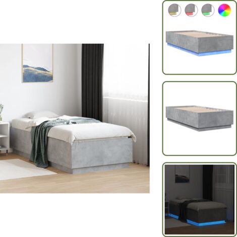 Giroletto in legno - vidaXL Giroletto Luci LED Grigio Cemento 75x190cm in Legno Multistrato - Letto con doghe in compensato