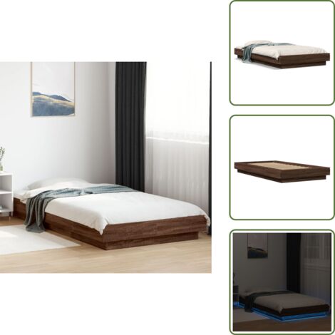 Giroletto in legno - vidaXL Giroletto Luci LED Rovere Marrone 100x200 cm Legno Multistrato - Letto con doghe in compensato