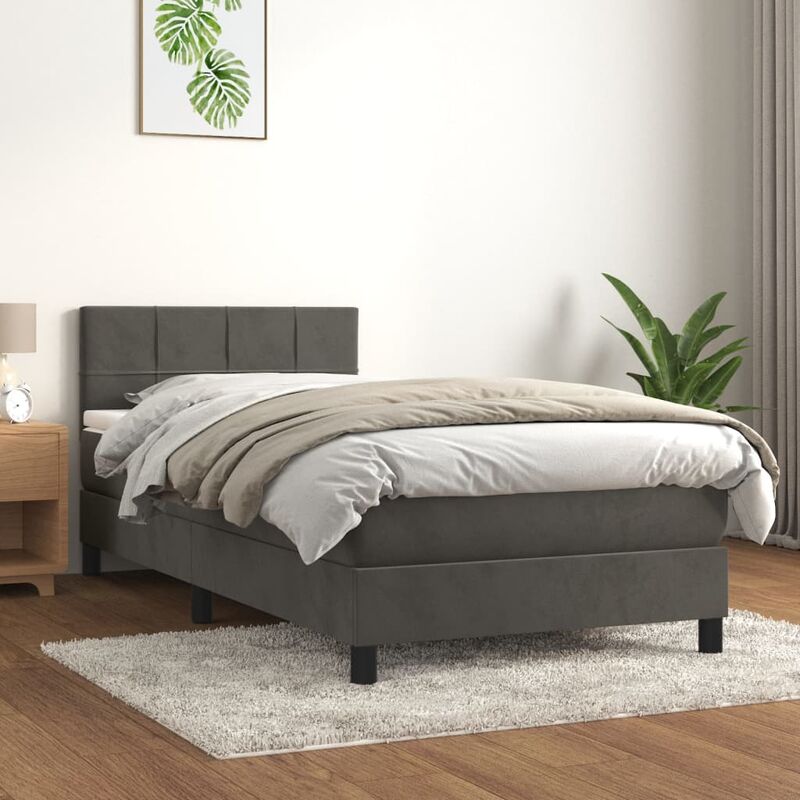 Jinlefu - Giroletto a Molle con Materasso Grigio Scuro 90x190 cm Velluto